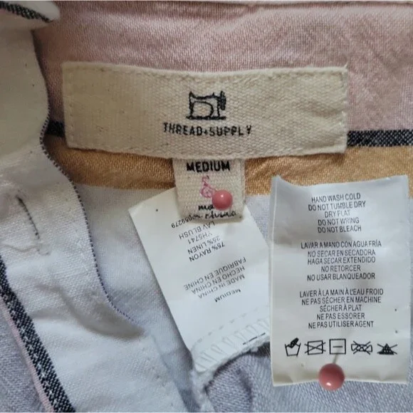 Thread & Supply Striped Linen Button Down Shirt - M - Picture 4 of 6